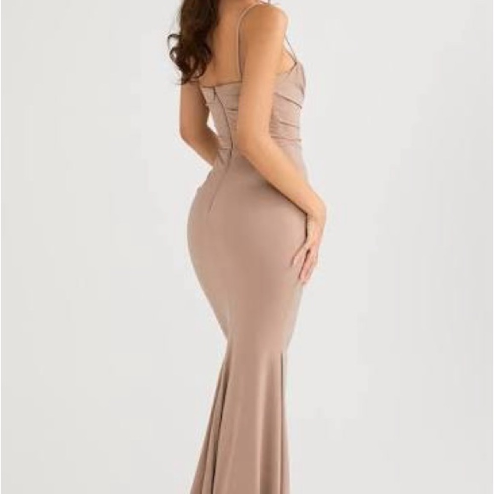 House of CB Taupe Maxi Dress milena almond small mermaid - Picture 4 of 9